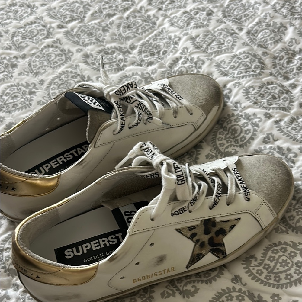 Golden Goose White and Gold Sneakers